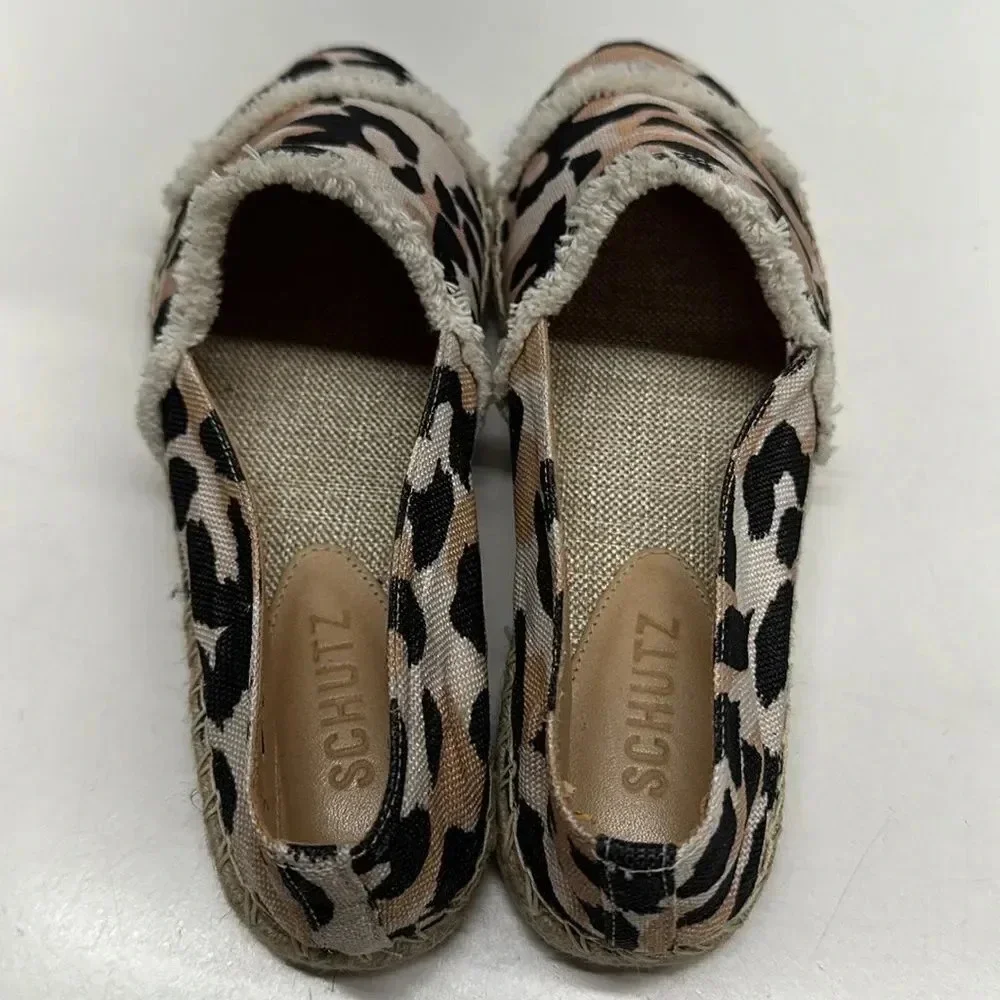 Schutz Ohanna Espadrille Flats Slip On Shoes Cheetah Animal Print Size 6.5